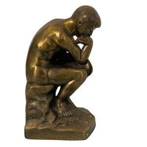 Rodin’s The Thinker Sculpture Bronzed Metal 1928 Statement Bookend Figurine